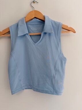 TNA Light Blue Sleeveless Collared Crop Tank